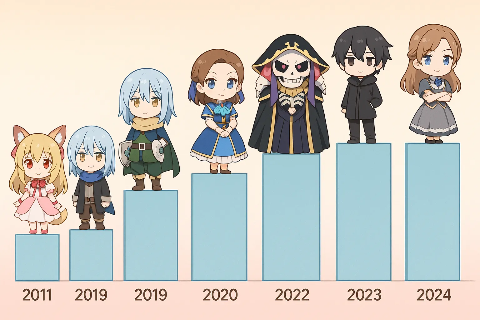 volume de animes isekai ao longo dos anos